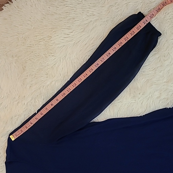 EXPRESS Dark Blue Flared Dress with Sheer Flowy Sleeves - Size Medium - Picture 9 of 10